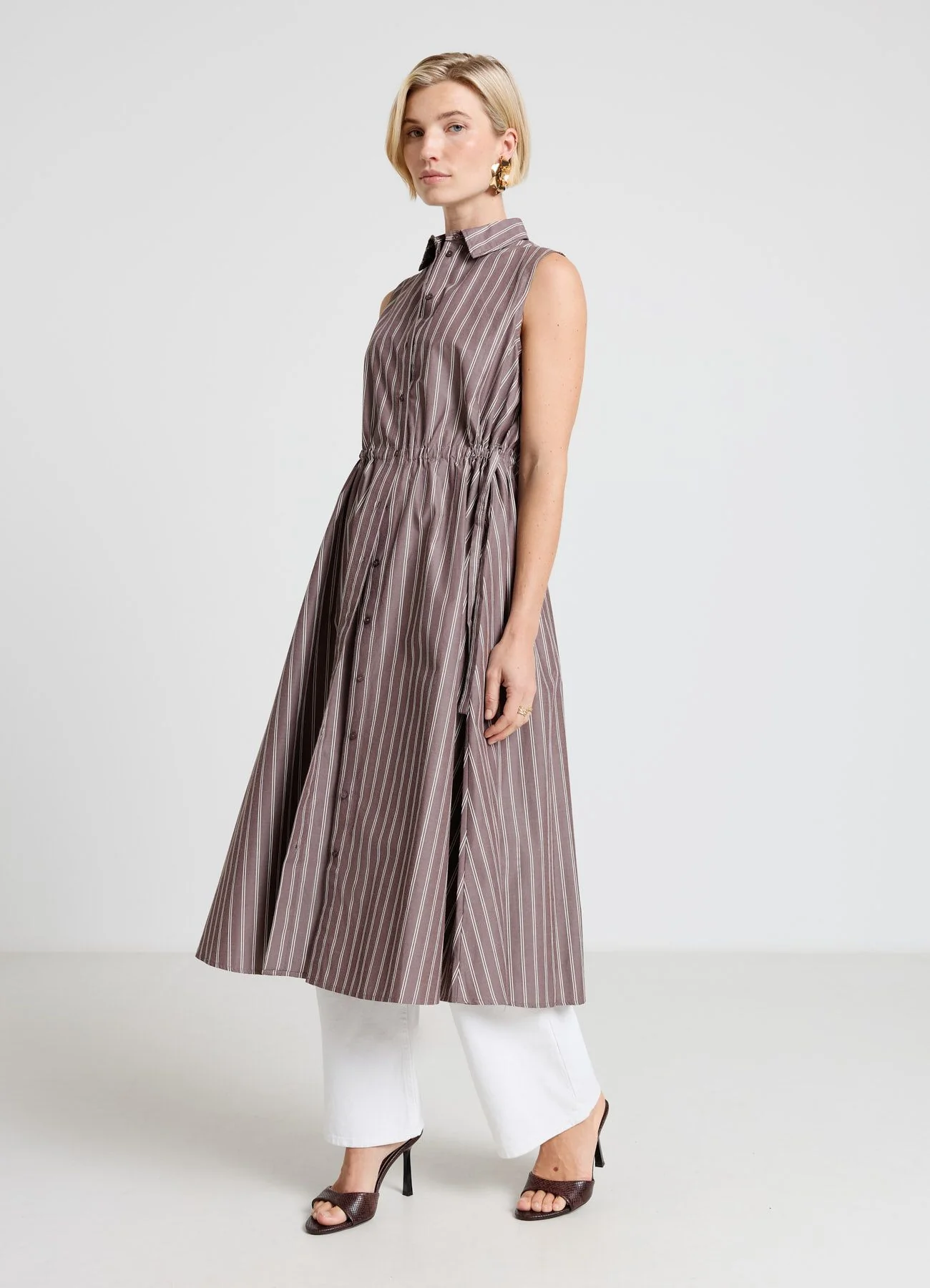 Vestito chemisier lungo a righe con lacci - Image 2