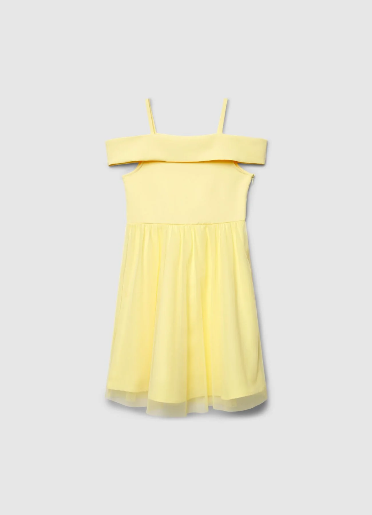 Vestito con spalle scoperte e gonna in tulle