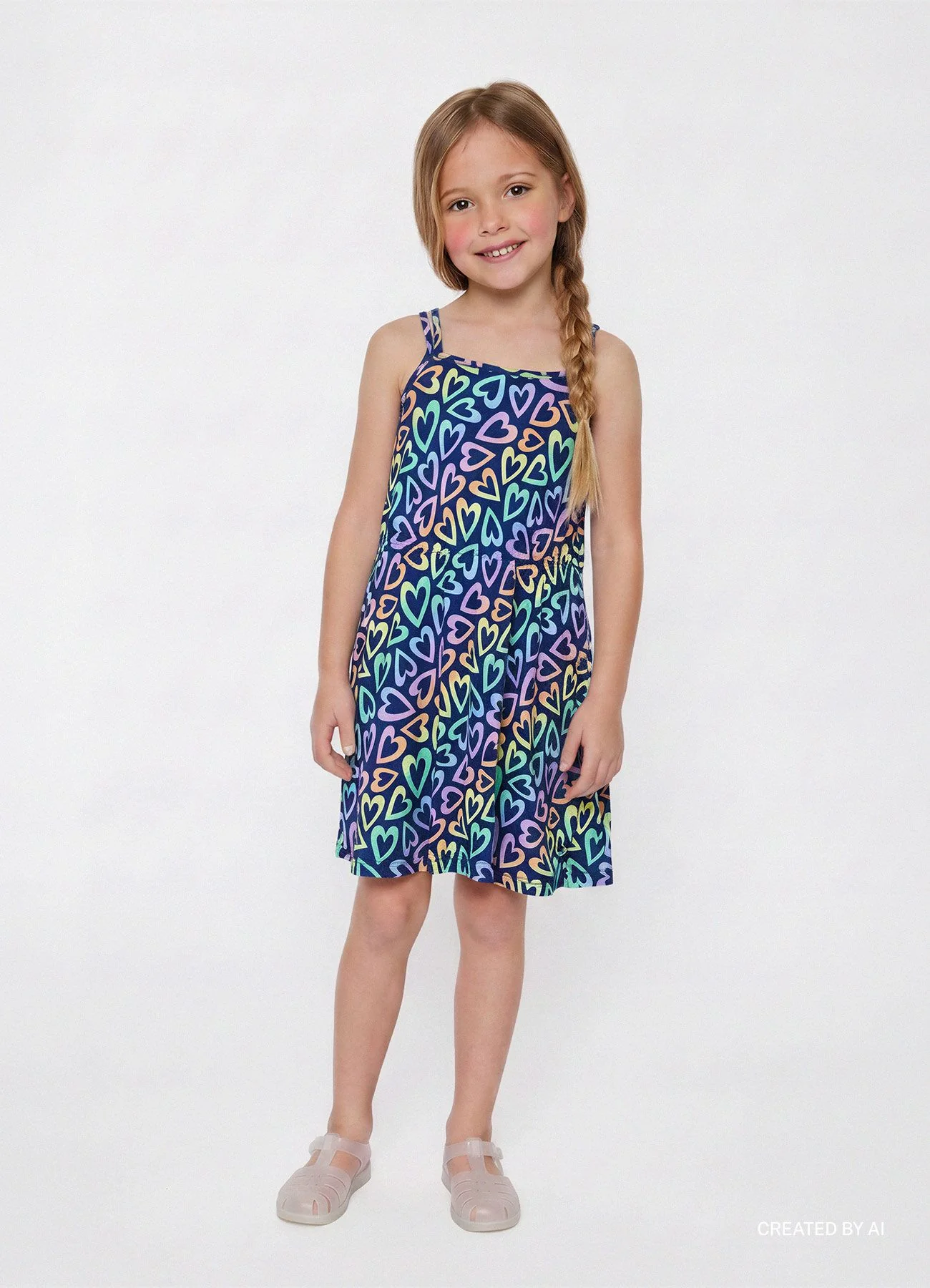 Vestito con spalline sottili e stampa cuori - Image 4