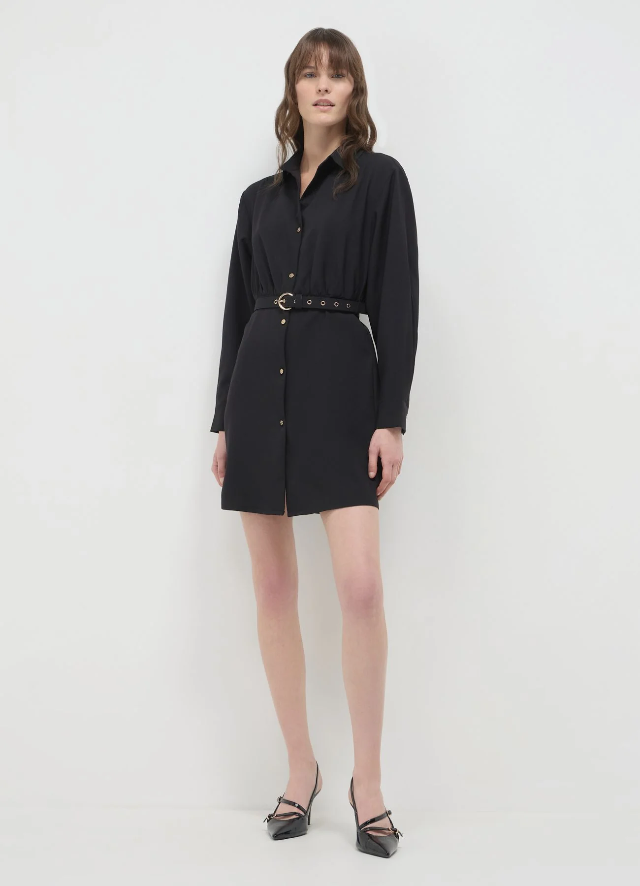 Vestito corto chemisier con cintura