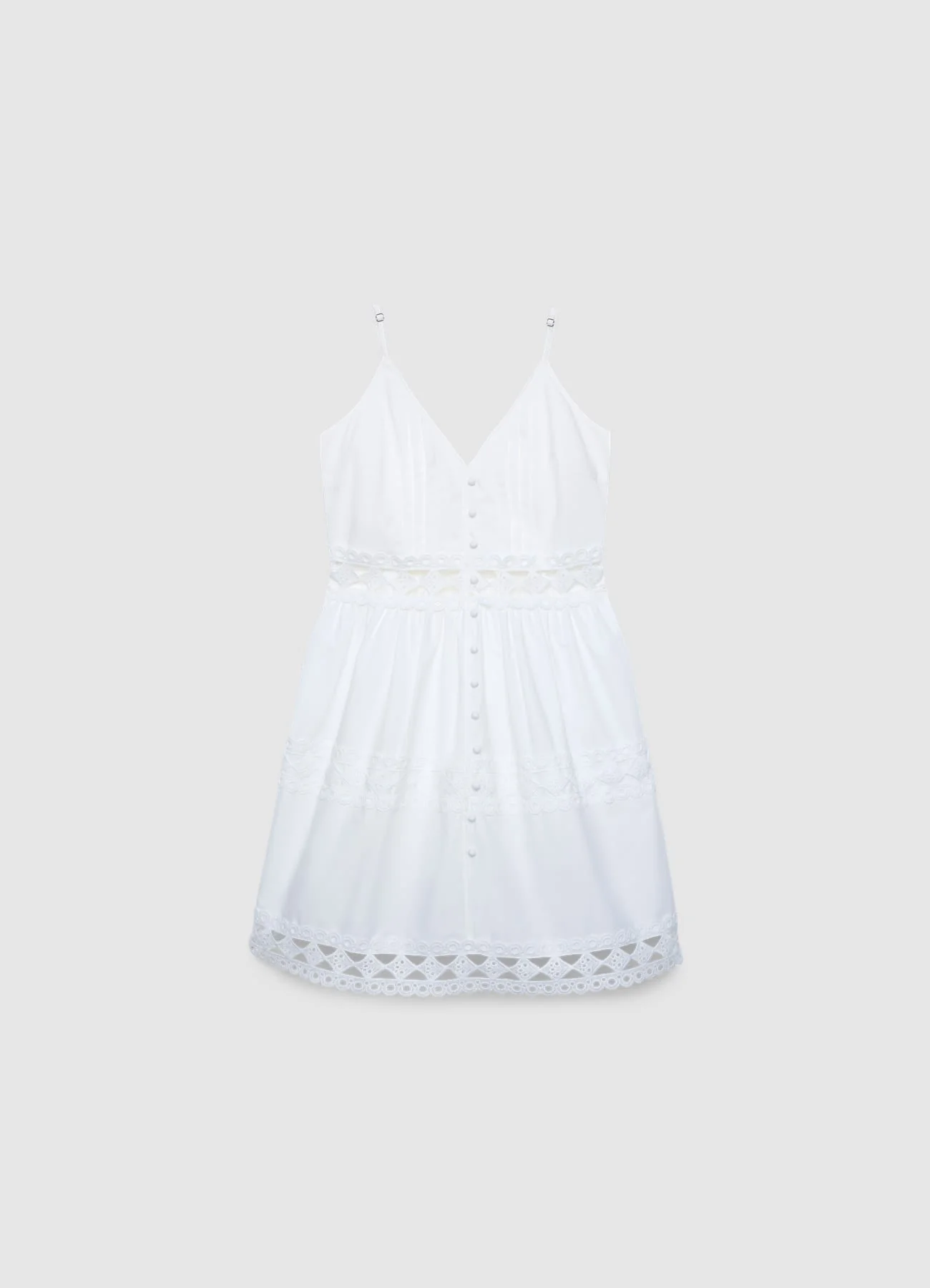 Vestito corto con spalline e inserti ricamati