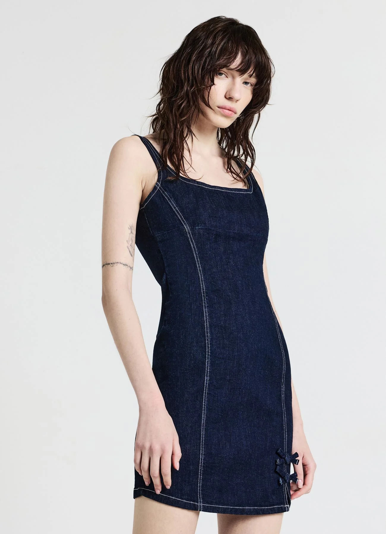 Vestito denim con fiocchi