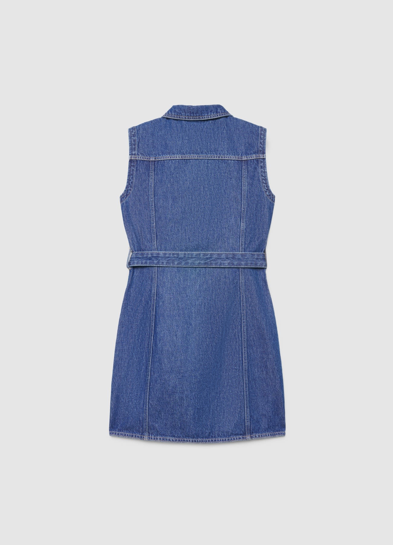 Vestito in denim smanicato con cintura - Image 5