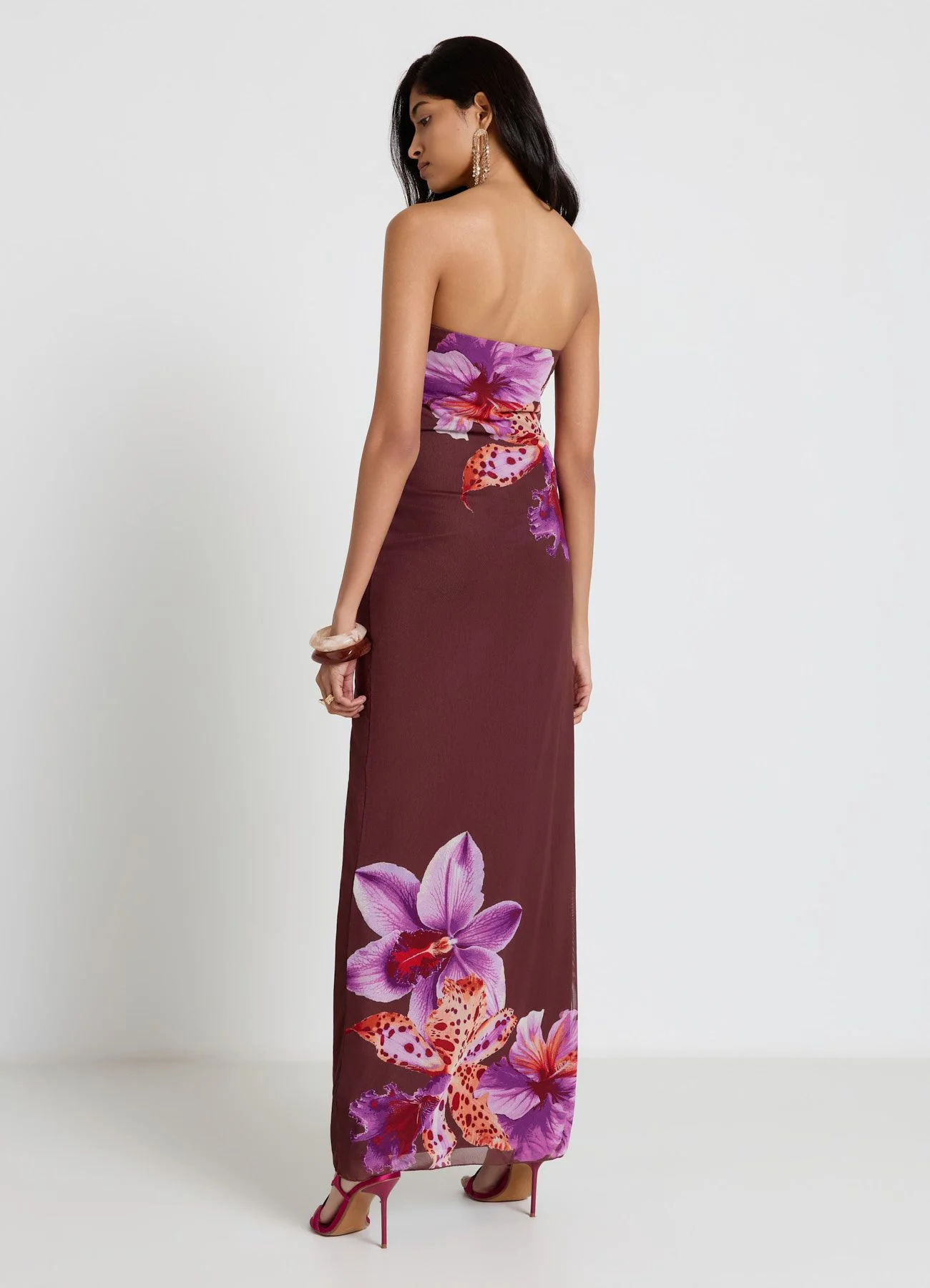 Vestito lungo a fascia con stampa fiori - Image 2