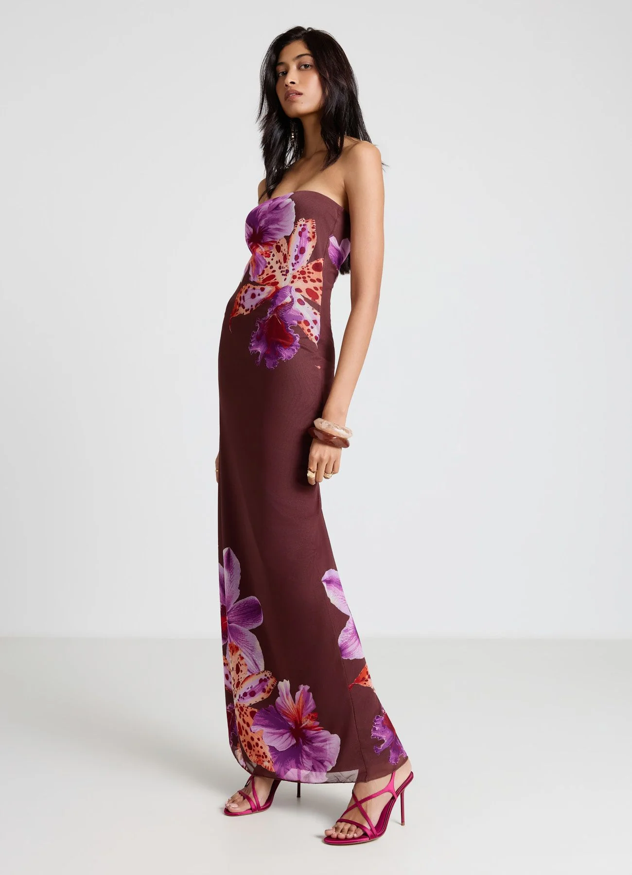Vestito lungo a fascia con stampa fiori - Image 3