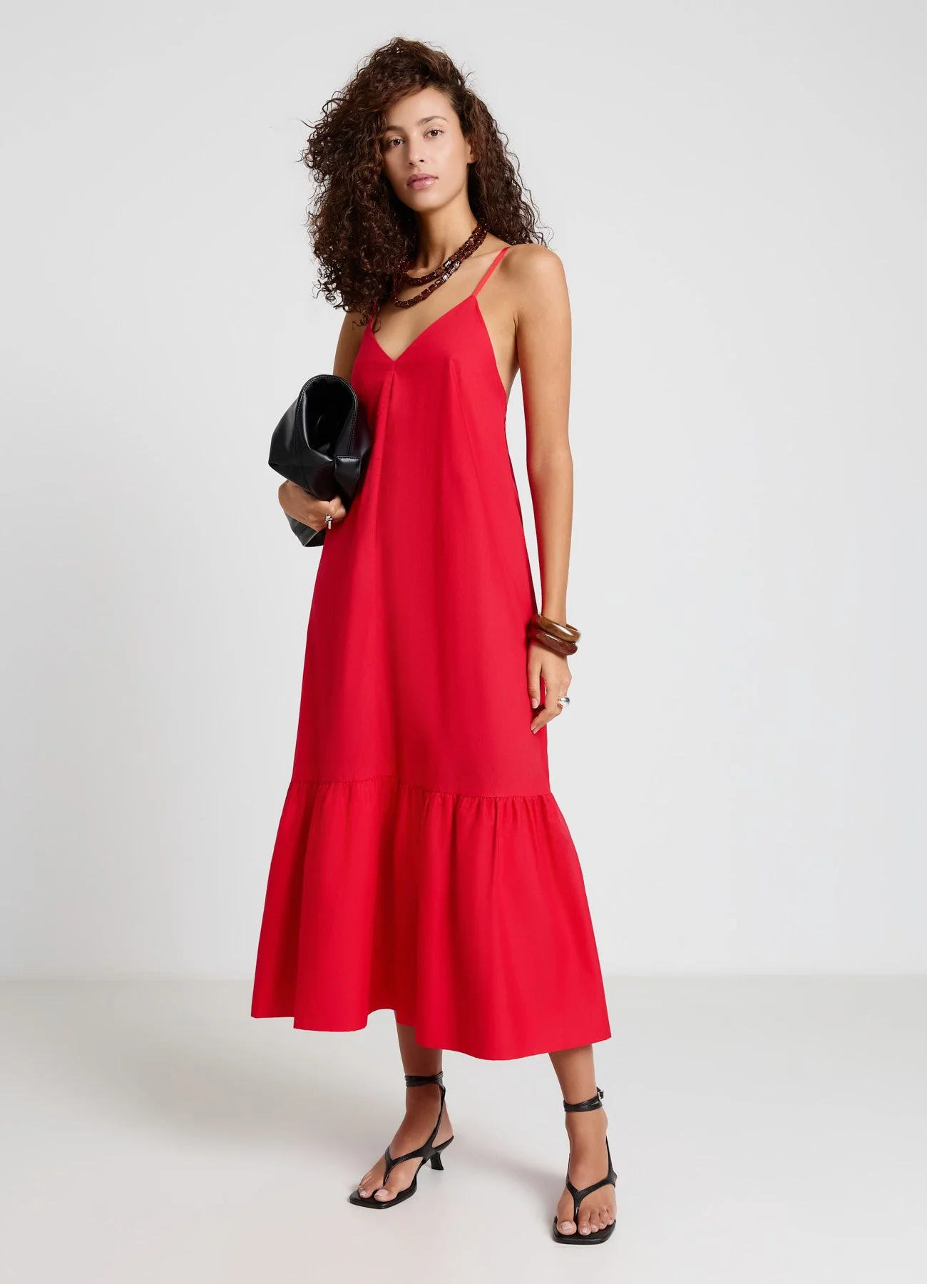 Vestito lungo con balza a palloncino