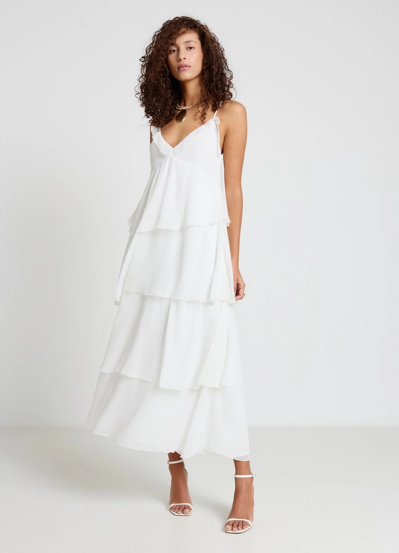 Vestito lungo con balze e spalline sottili - Image 2
