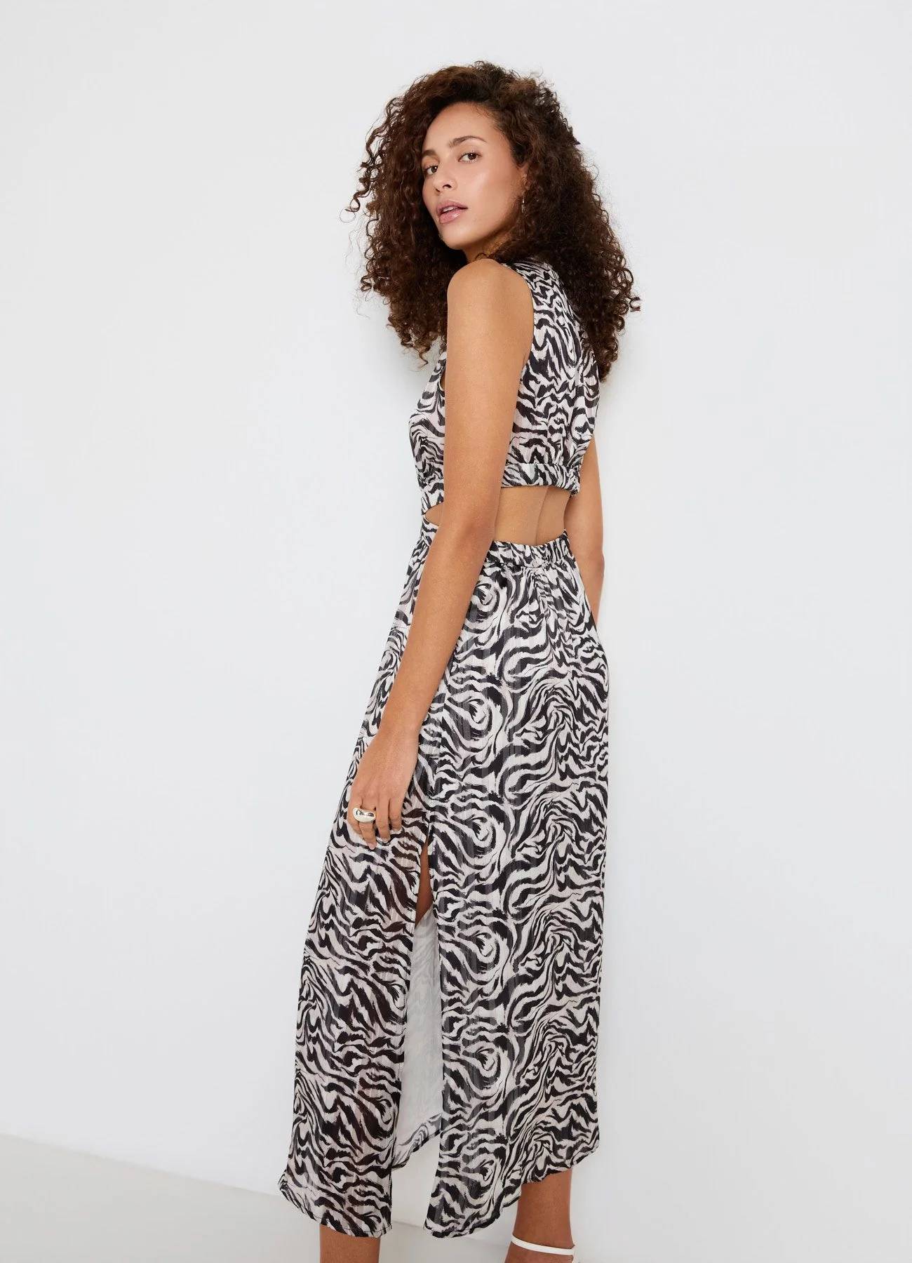 Vestito lungo con cut-out e stampa animalier - Image 2