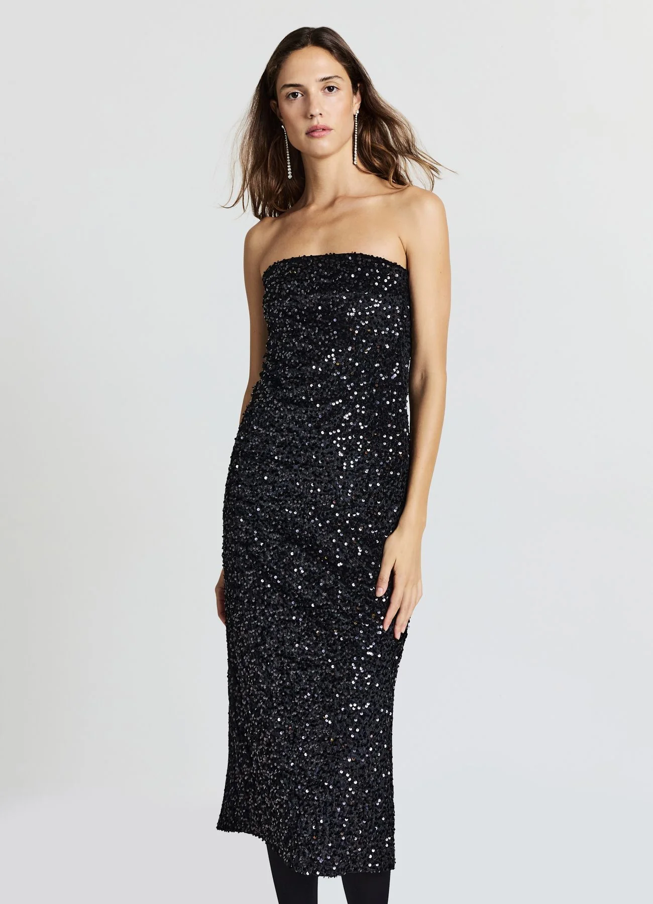 Vestito lungo con paillettes a fascia - Image 7