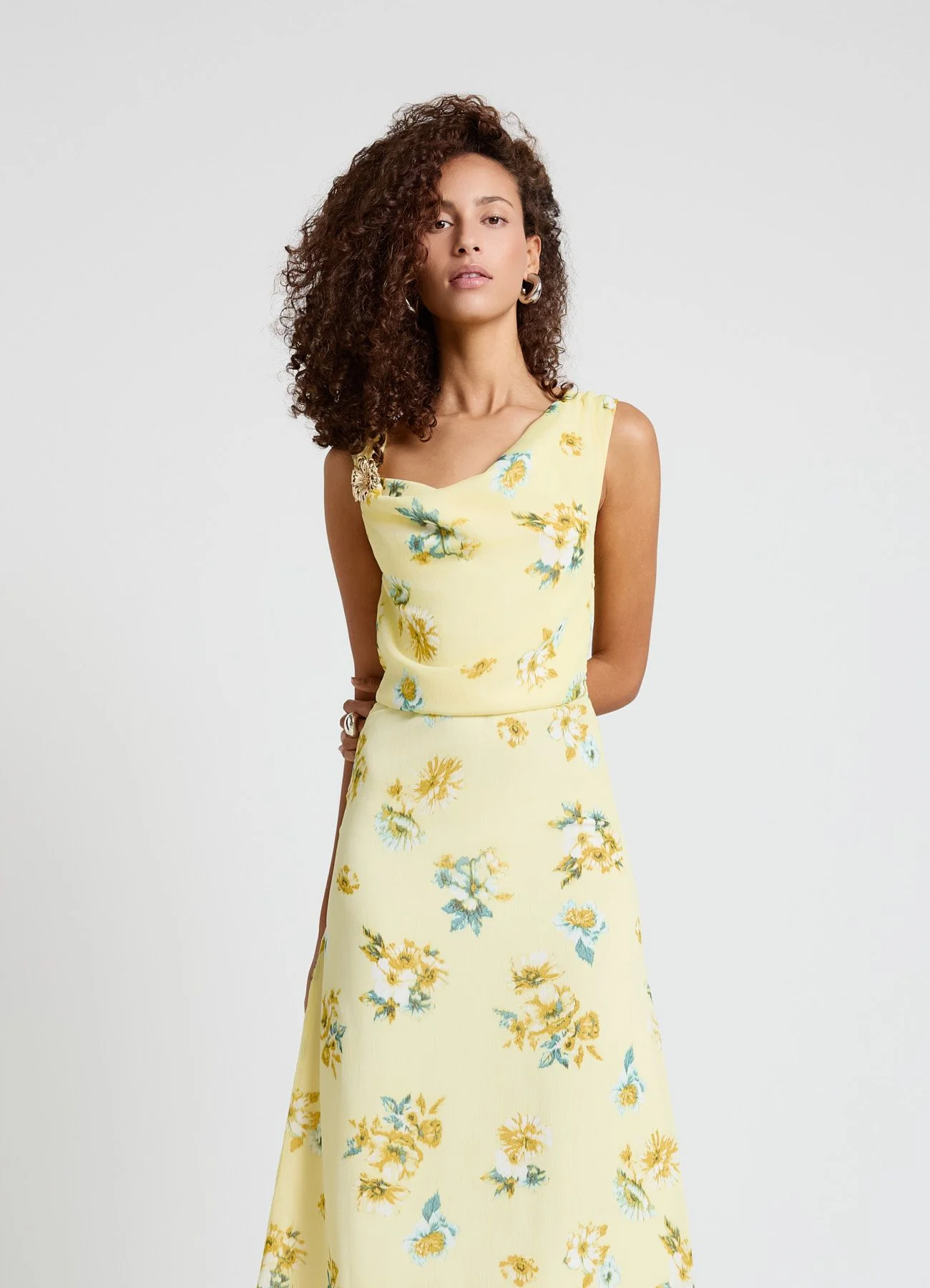 Vestito lungo con scollo sciallato e stampa fiori - Image 3
