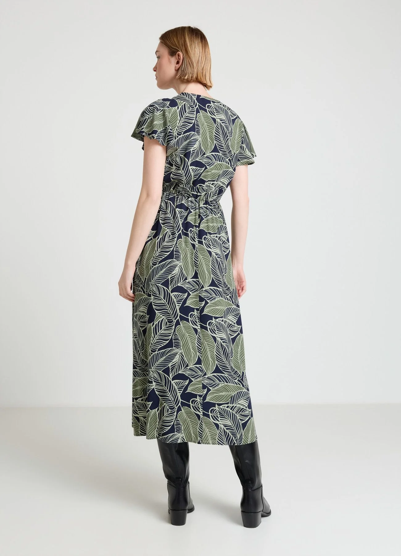Vestito lungo con stampa foglie - Image 2
