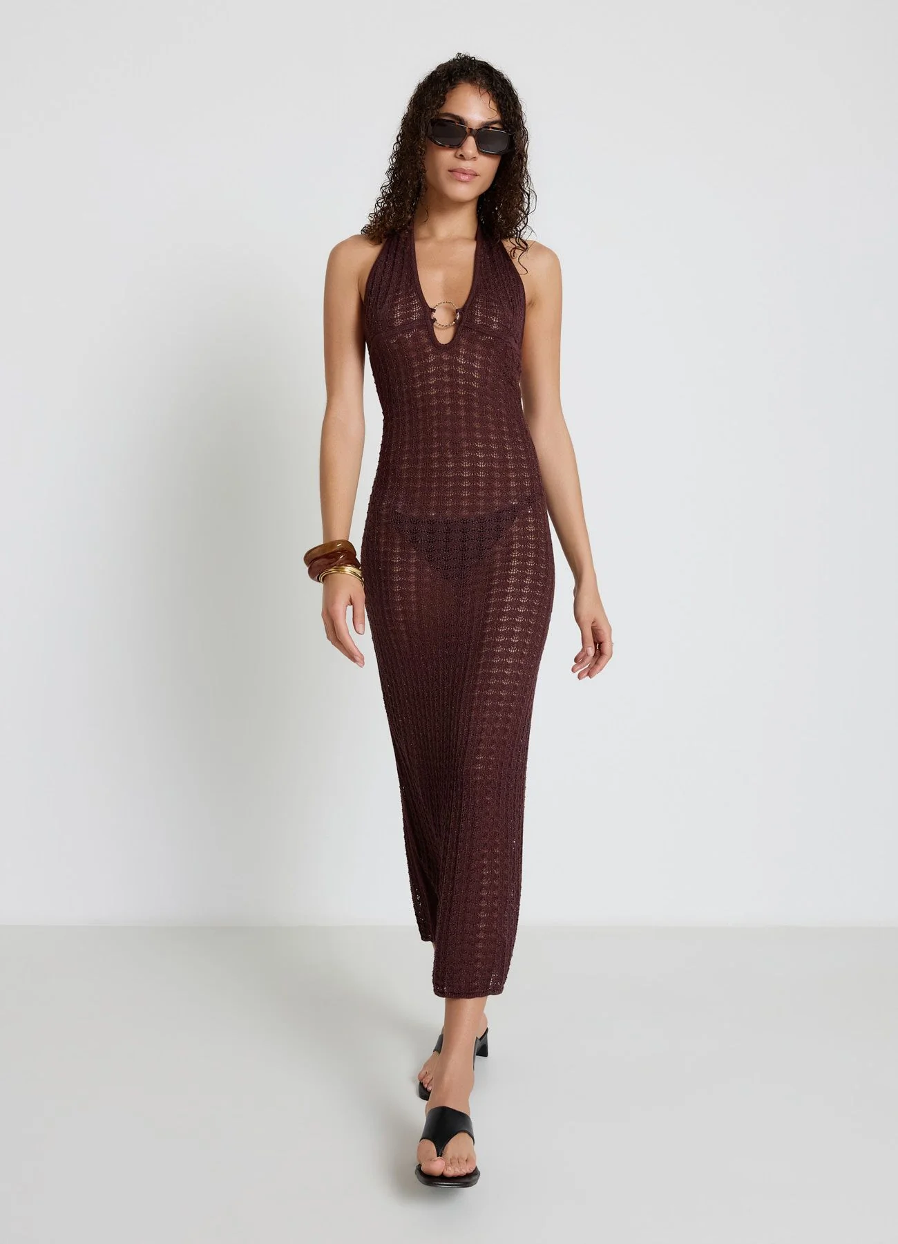 Vestito lungo in maglia all’americana con anello - Image 3