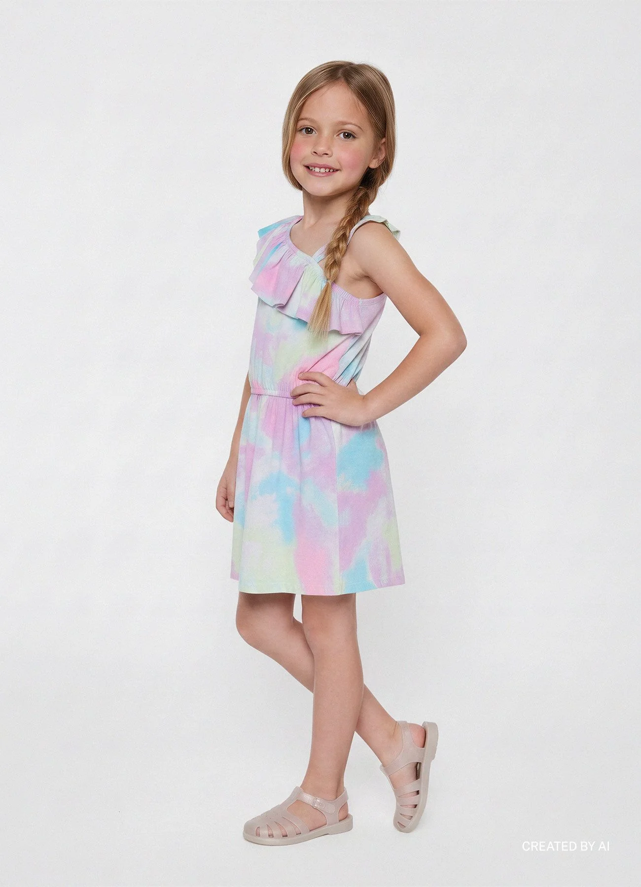 Vestito monospalla con balza tie dye - Image 4