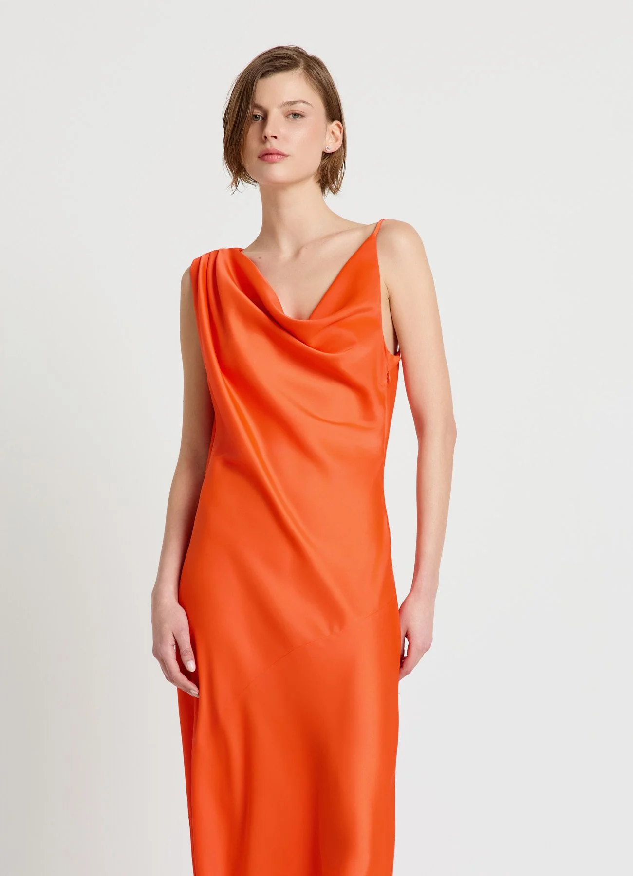 Vestito monospalla con scollo drappeggiato in similsatin - Image 3