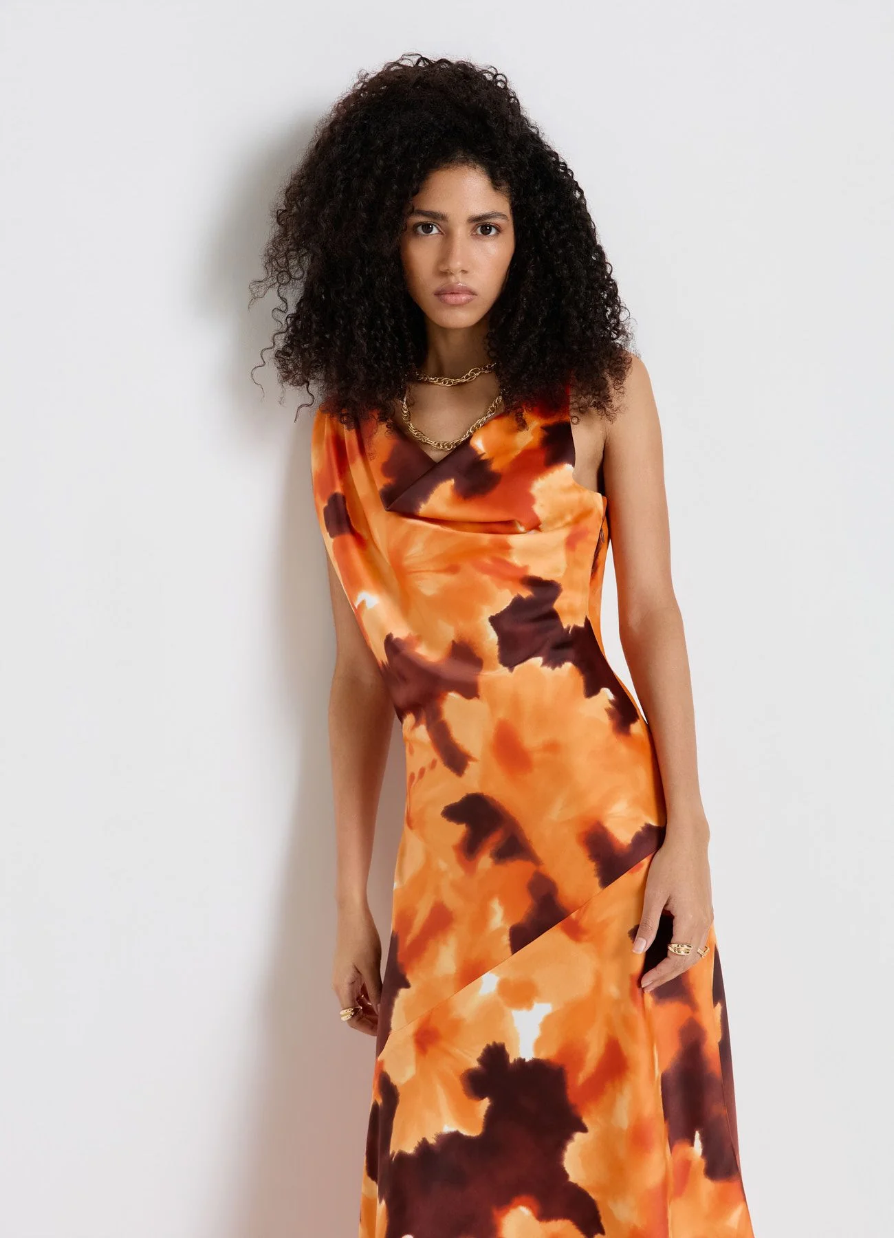 Vestito monospalla similsatin con stampa tie-dye