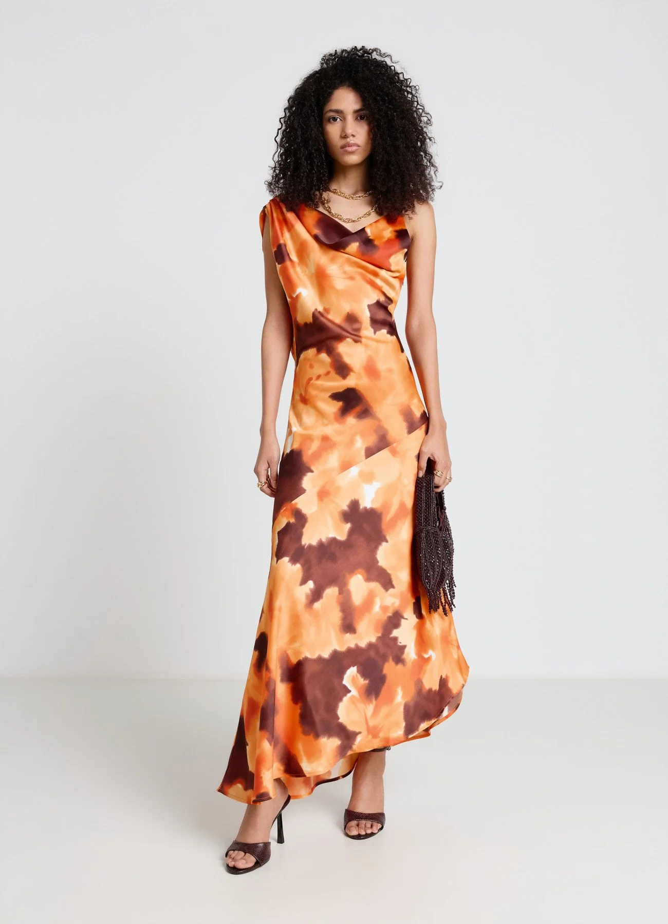 Vestito monospalla similsatin con stampa tie-dye - Image 3