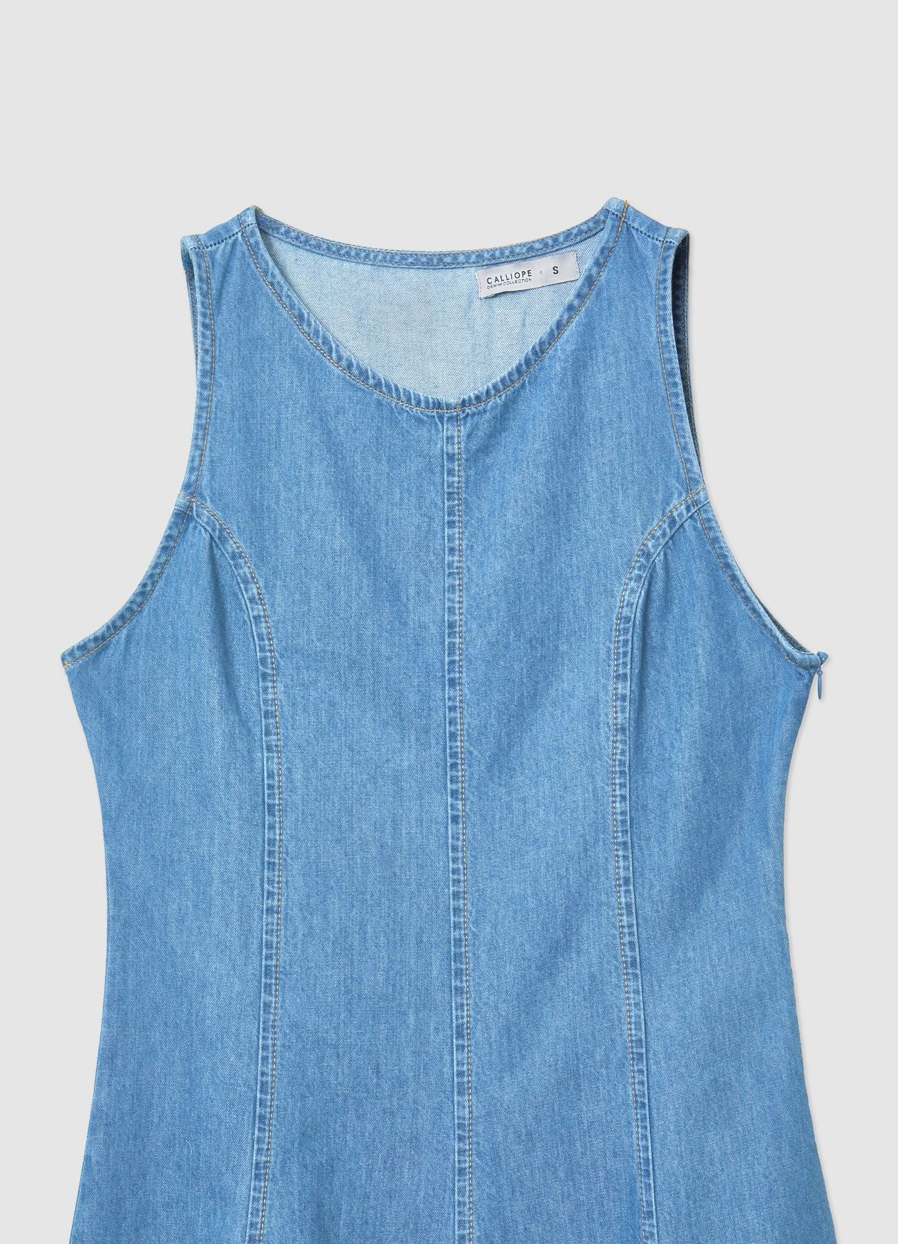 Vestito smanicato in denim con zip laterale - Image 6